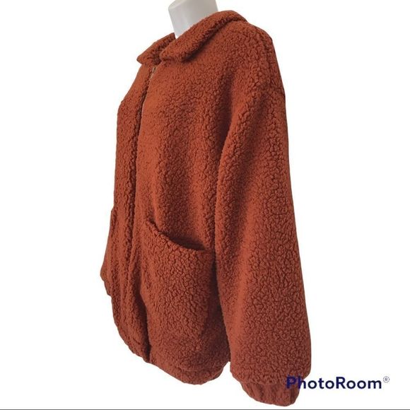 Zaful Women Solid Rust Zip Up Drop Shoulder  Oversized Teddy Cozy Sweate… - Picture 6 of 16